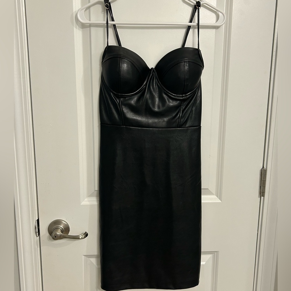 Black faux leather mini skirt